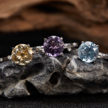 S925 Sterling Silver Natural Citrine, Amethyst, and Topaz Gemstone Ring for Women